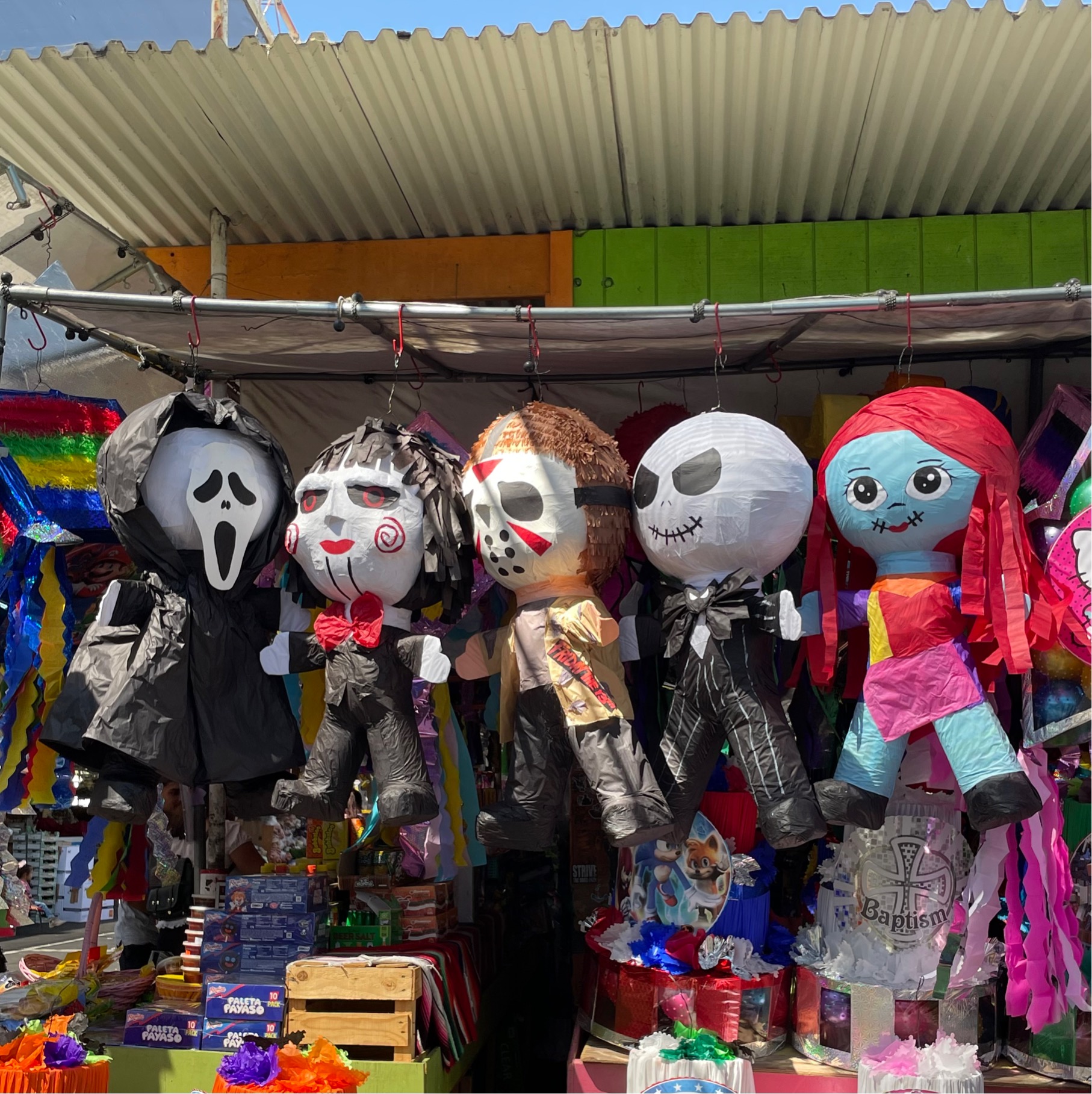 New Horror piñatas this year at the Flea Market. Looks like Jack, Sally ...